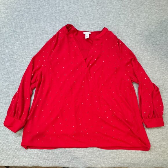 Catherines Womens Red Silver Studs 2 Pcs Top Peep Sleeves Inner Tank Size 18/20W - Picture 5 of 16